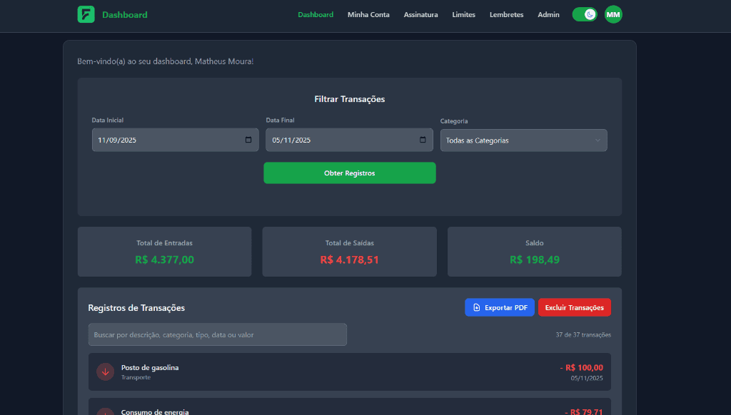 Seu Assistente Financeiro Web Dashboard